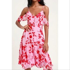 Lulu's Pink Floral Print Midi Dress